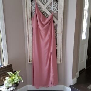 After Six Desert Rose One Shoulder Chiffon Thigh Slit Gown Dress 18 NWT